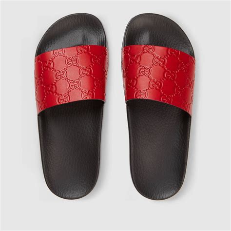 gucci signature slide sandal red|gucci slides clearance.